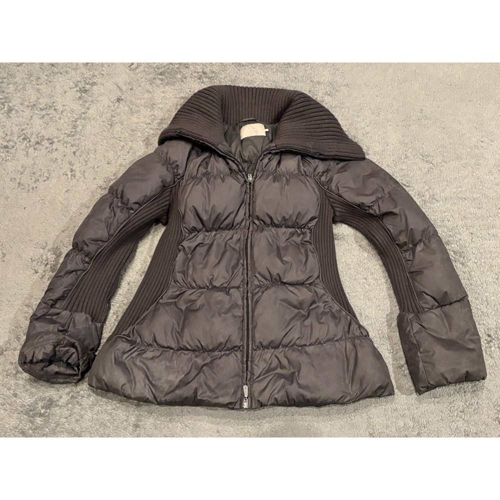 Stefanel Puffer Jacket Womens Size 5 Padded Coat Gray Knit Collar Full Zip Warm